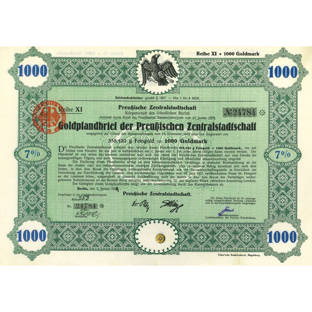 1924 - GERMAN BOND PREUBISCHEN...