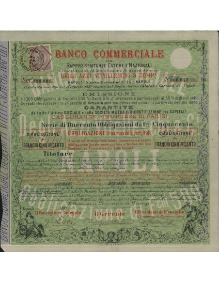 BANCO COMM. PER RAPPRESENTANZE ESTERE ... 1 OBBLIG. NAPOLI 1881