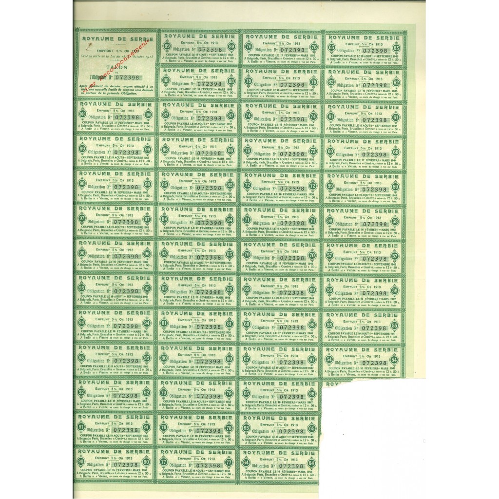 1913 - ROYAUME DE SERBIE 5% OR
