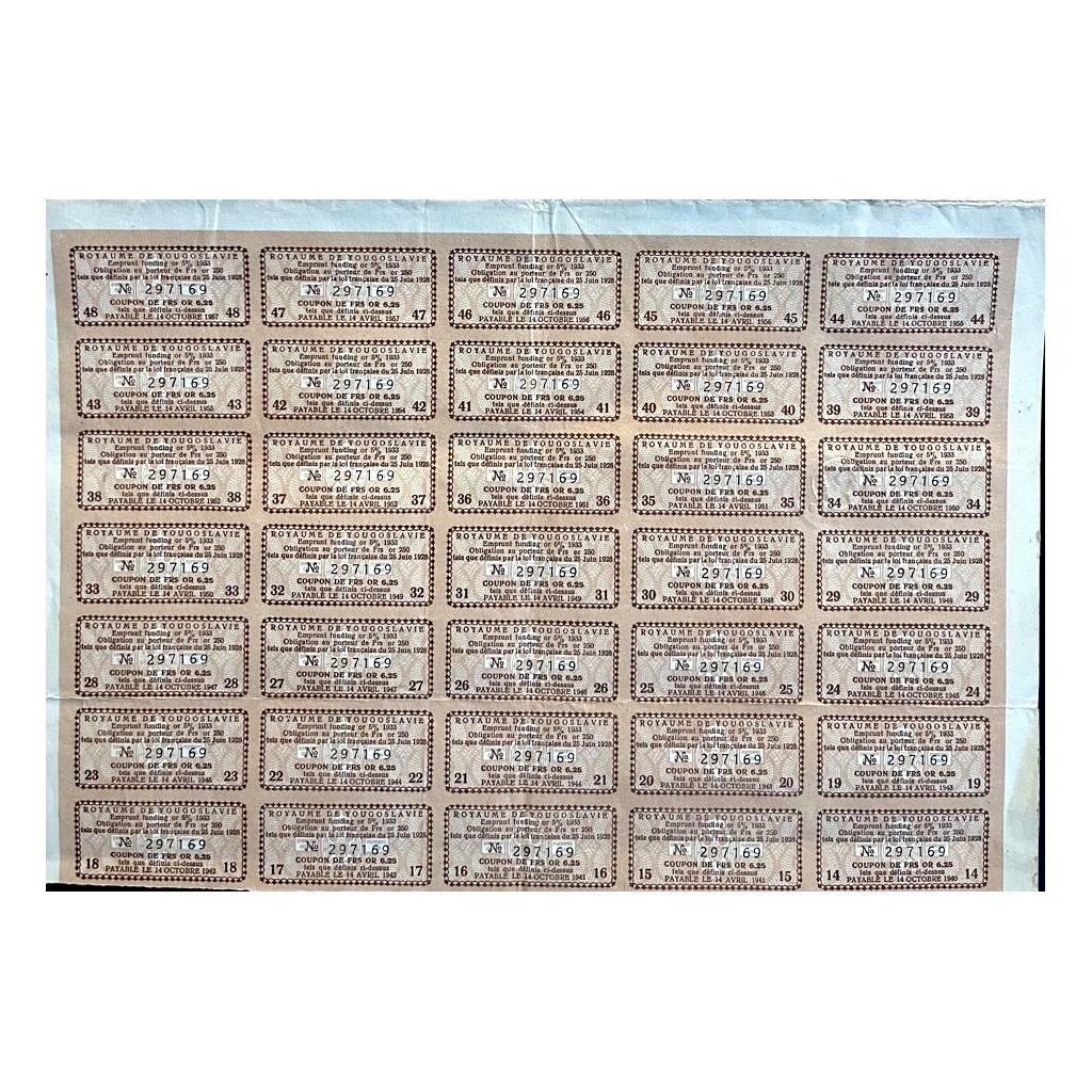 1933 - ROYAUME DE YUGOSLAVIE 5% OR (ORO)