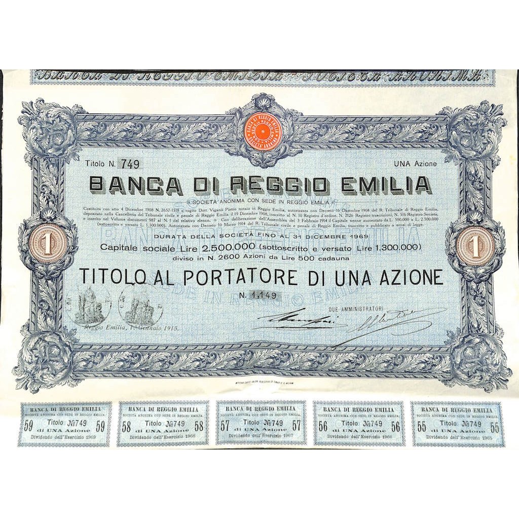 BANCA DI REGGIO EMILIA - UNA AZIONE 1915