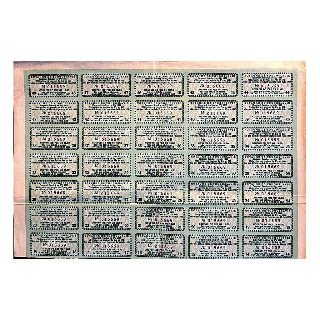 1933 - ROYAUME DE YUGOSLAVIE 5% OR (ORO)