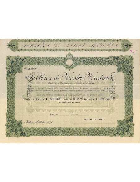 FABBRICA DI NASTRI MADERNA - AZIONI - INTRA 1918