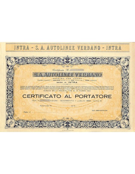 S.A. AUTOLINEE VERBANO - AZIONI INTRA 1933