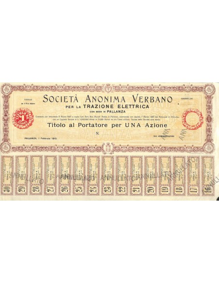 SOC. ANON. VERBANO PER LA TRAZIONE ELETTRICA - 1 AZIONE 1910