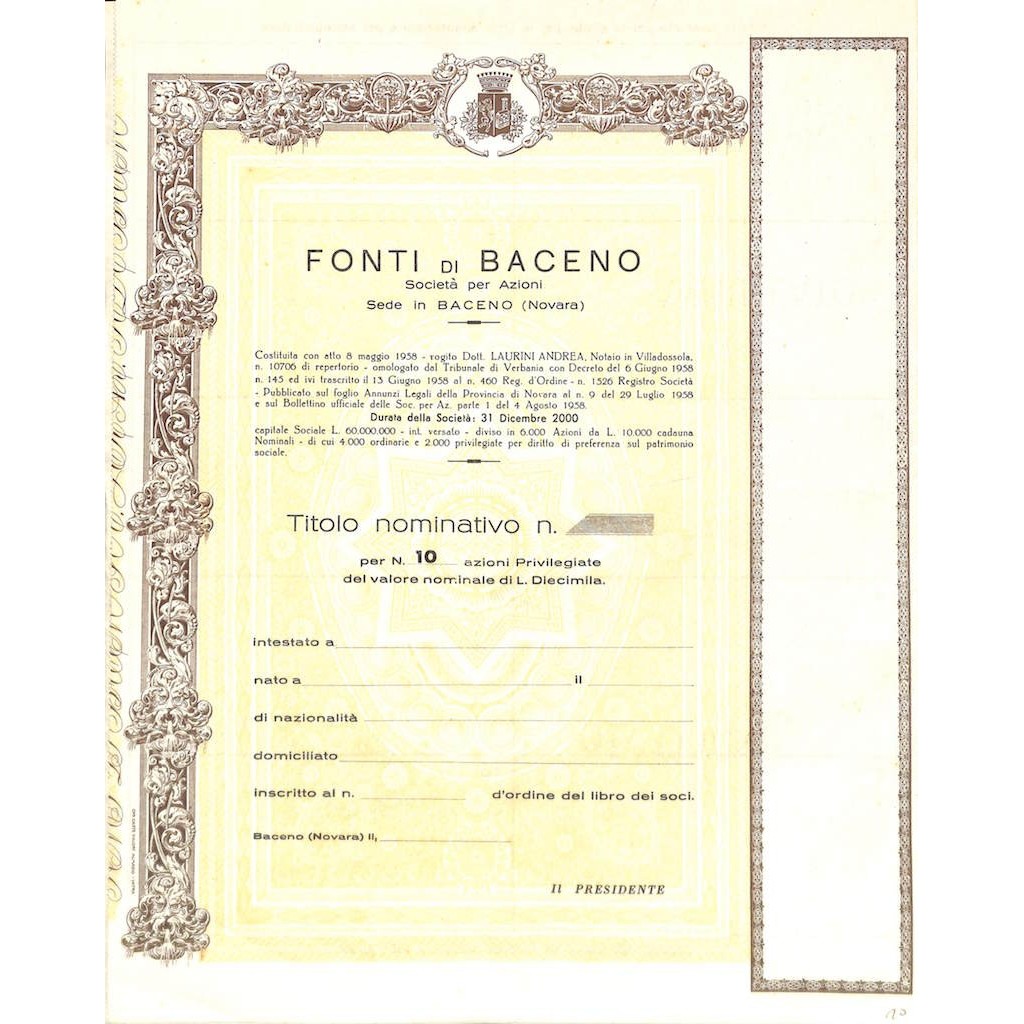FONTI DI BACENO - 10 AZIONI 1958