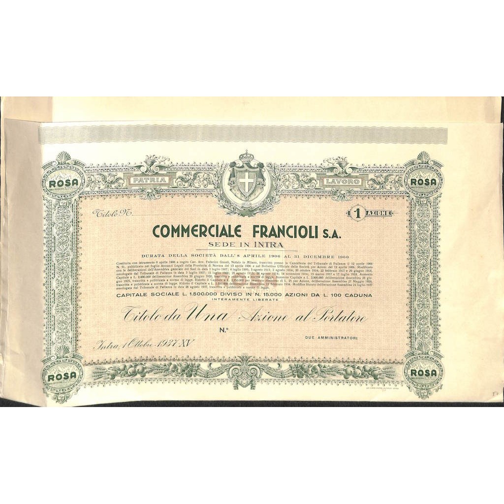 COMMERCIALE FRANCIOLI S.A. - UNA AZIONE 1937