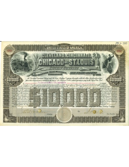 1890 - CLEVELAND, CINCINNATI, CHICAGO, AND ST. LOUIS - BOND $ 10.000