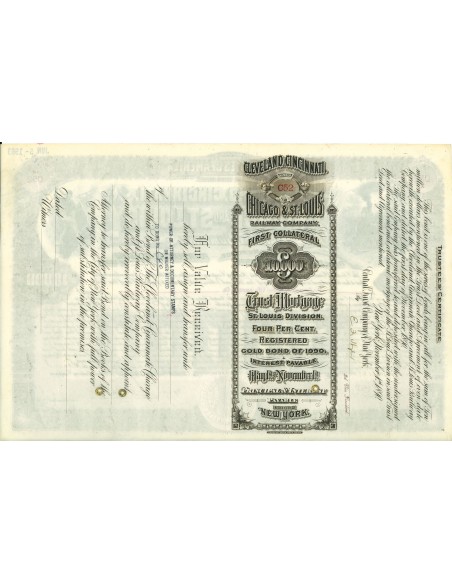 1890 - CLEVELAND, CINCINNATI, CHICAGO, AND ST. LOUIS - BOND $ 10.000