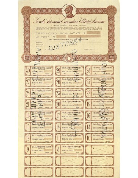 SOC. AZIONARIA COOP. ELETTRICA ARIZZANO - AZIONI 1928