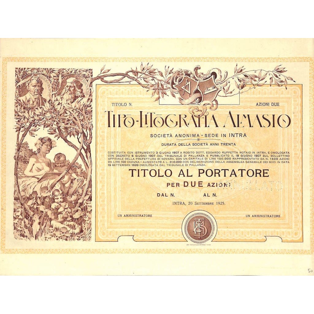 TIPO-LITOGRAFIA ALMASIO - 2 AZIONI - INTRA 1925