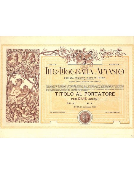 TIPO-LITOGRAFIA ALMASIO - 2 AZIONI - INTRA 1925