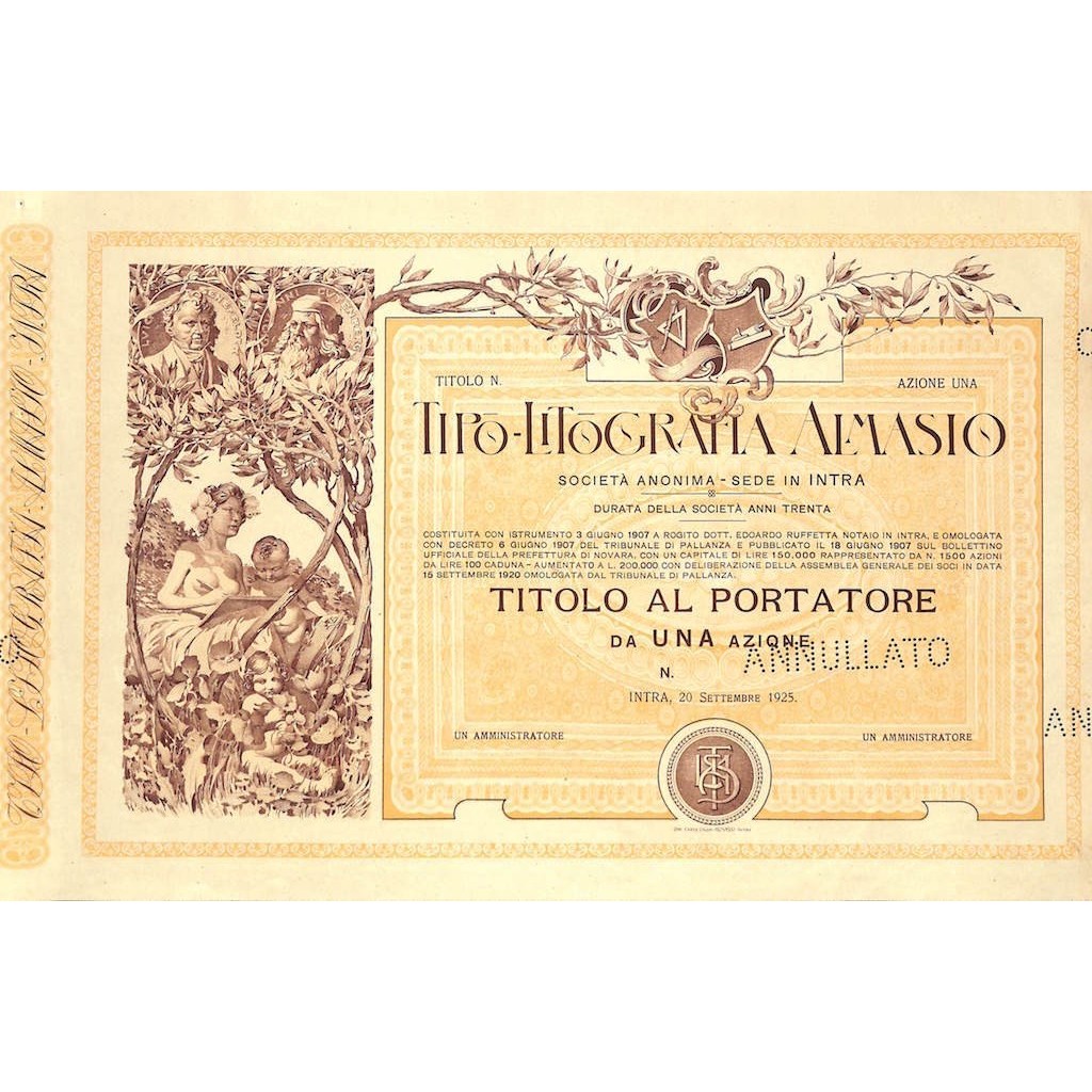 TIPO-LITOGRAFIA ALMASIO - 1 AZIONE - INTRA 1925