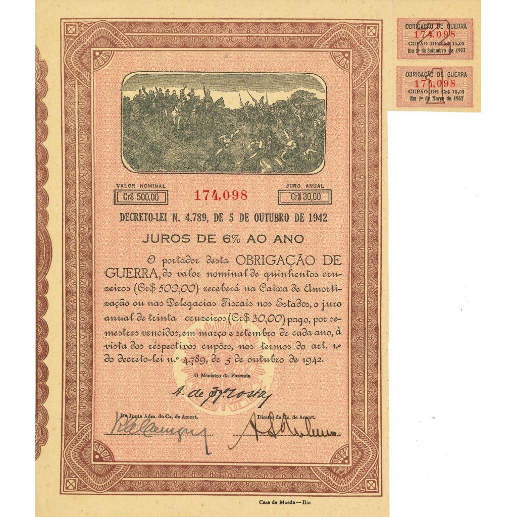 1942 - JUROS DE 6% AO ANO OBRIGACAO DE GUERRA...