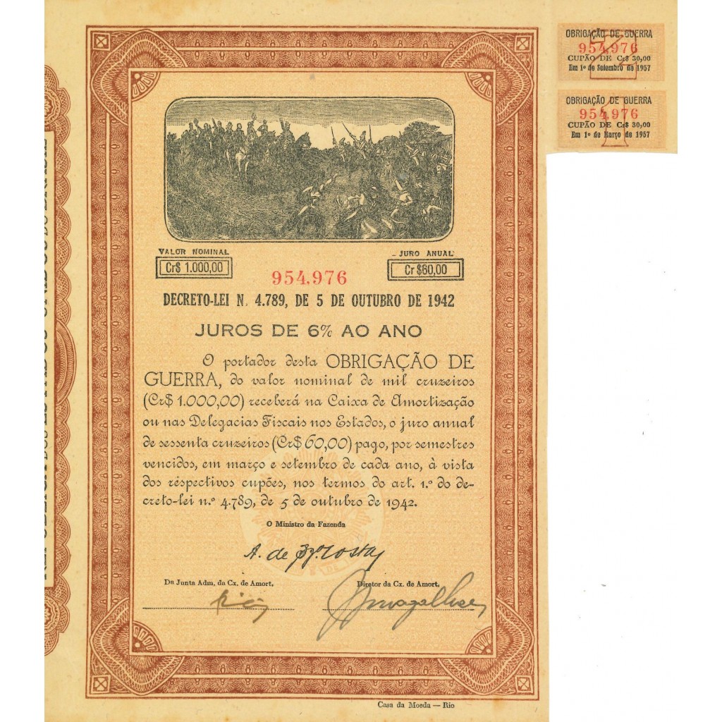 1942 - JUROS DE 6% AO ANO OBRIGACAO DE GUERRA
