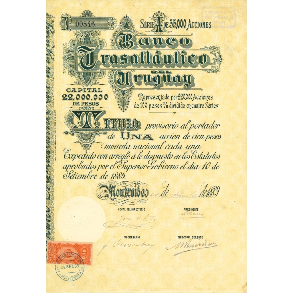 1889 - BANCO TRASATLANTICO DEL URUGUAY