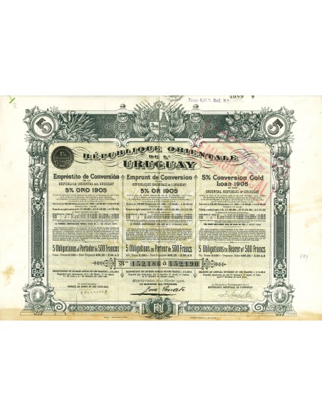 1905 - REPUBLIQUE ORENTALE DE L'URUGUAY 5% OR (ORO)