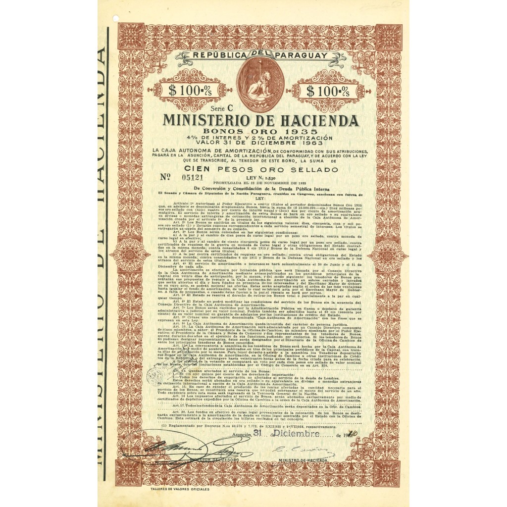 1940 - MINISTERIO DE HACIENDA $100 4%