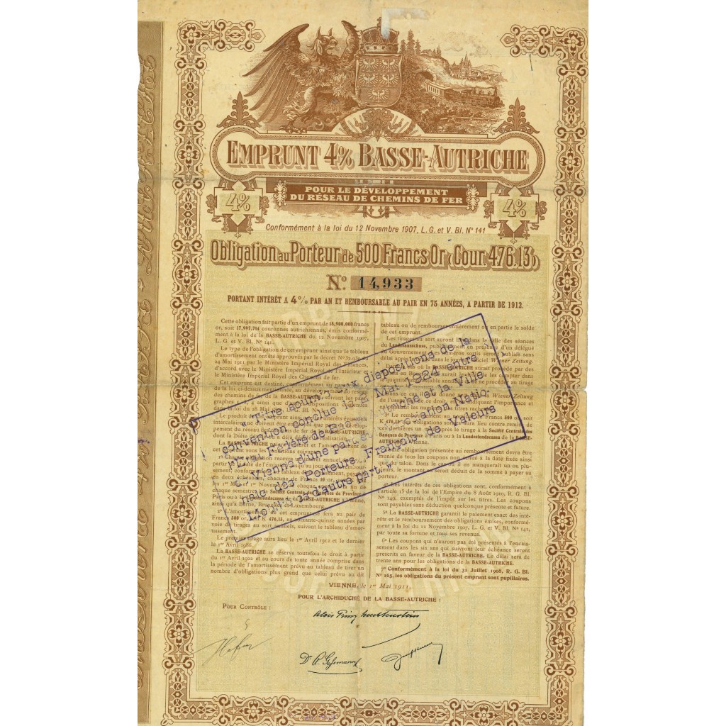 1911 - EMPRUNT 4% BASSE-AUTRICHE