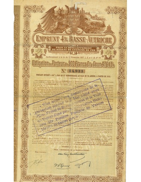 1911 - EMPRUNT 4% BASSE-AUTRICHE