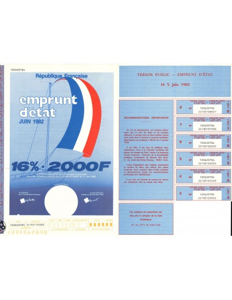 1982 - EMPRUNT D'ETAT 16% 2000 Francs