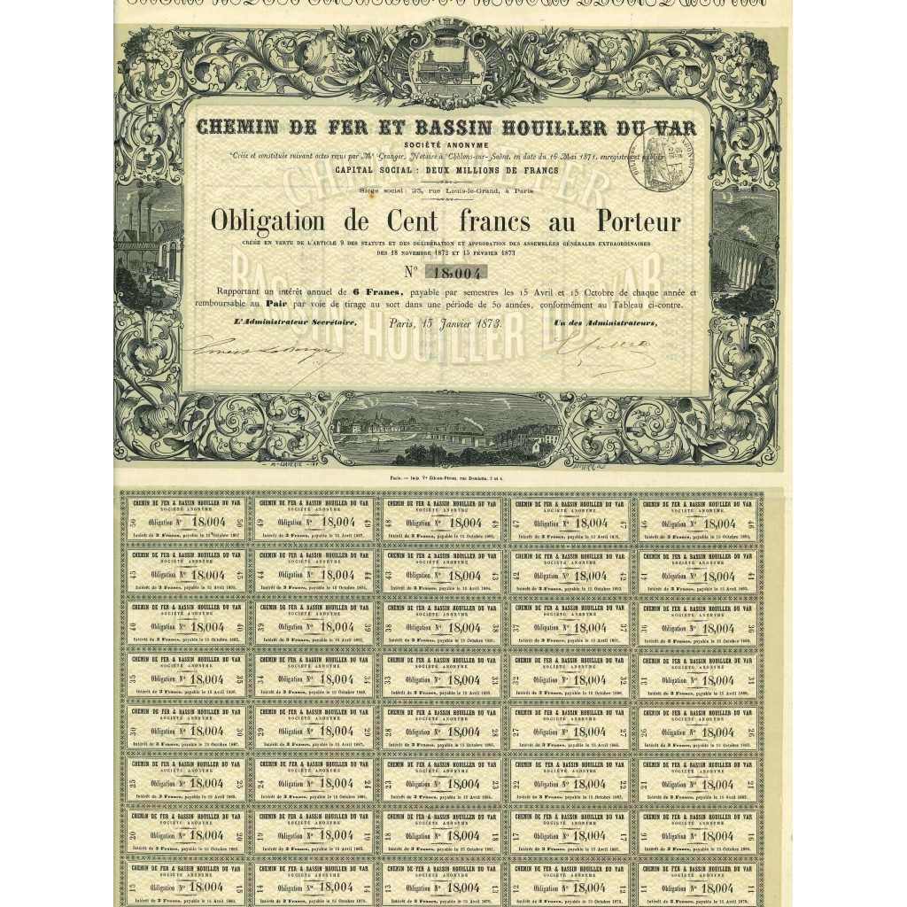 1873 - CHEMIN DE FER ET BASSIN HOUILLER DU VAR...