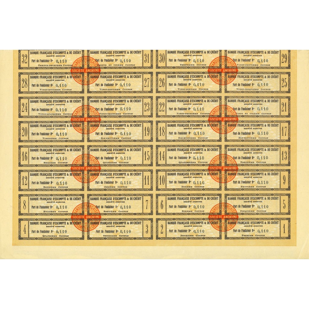 1923 - BANQUE FRANCAISE D'ESCOMPTE & DE CREDIT...