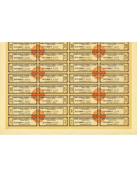1923 - BANQUE FRANCAISE D'ESCOMPTE & DE CREDIT - PART DE FONDATEUR