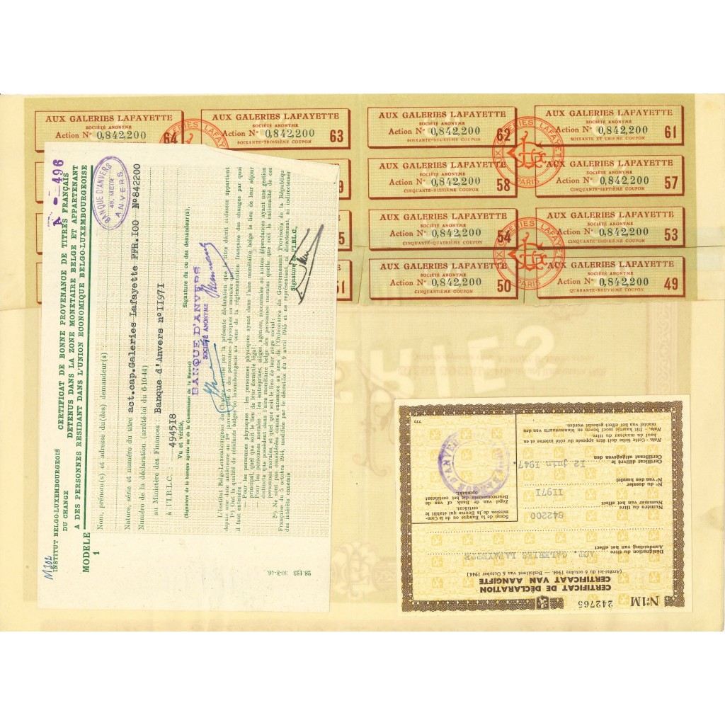1922 - GALERIES LAFAYETTE - ACTION DE 100...