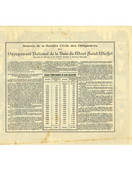 1928 - GROUPEMENT NATIONAL DE LA BAIE DU MONT-SAINT-MICHEL - Obligation de 500 francs 6,5% au Porteur