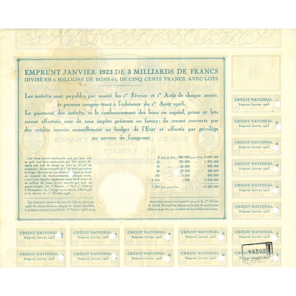 1923 - CREDIT NACIONAL EMPRUNT - OBLIGATION DE...