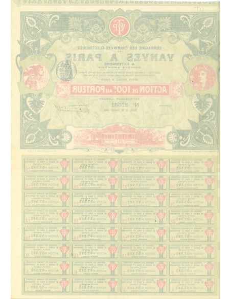1900 - COMPAGNIE DES TRAMWAYS ELETRIQUES DE VANVES A PARIS - ACTION DE 100 FRANCS AU PORTEUR