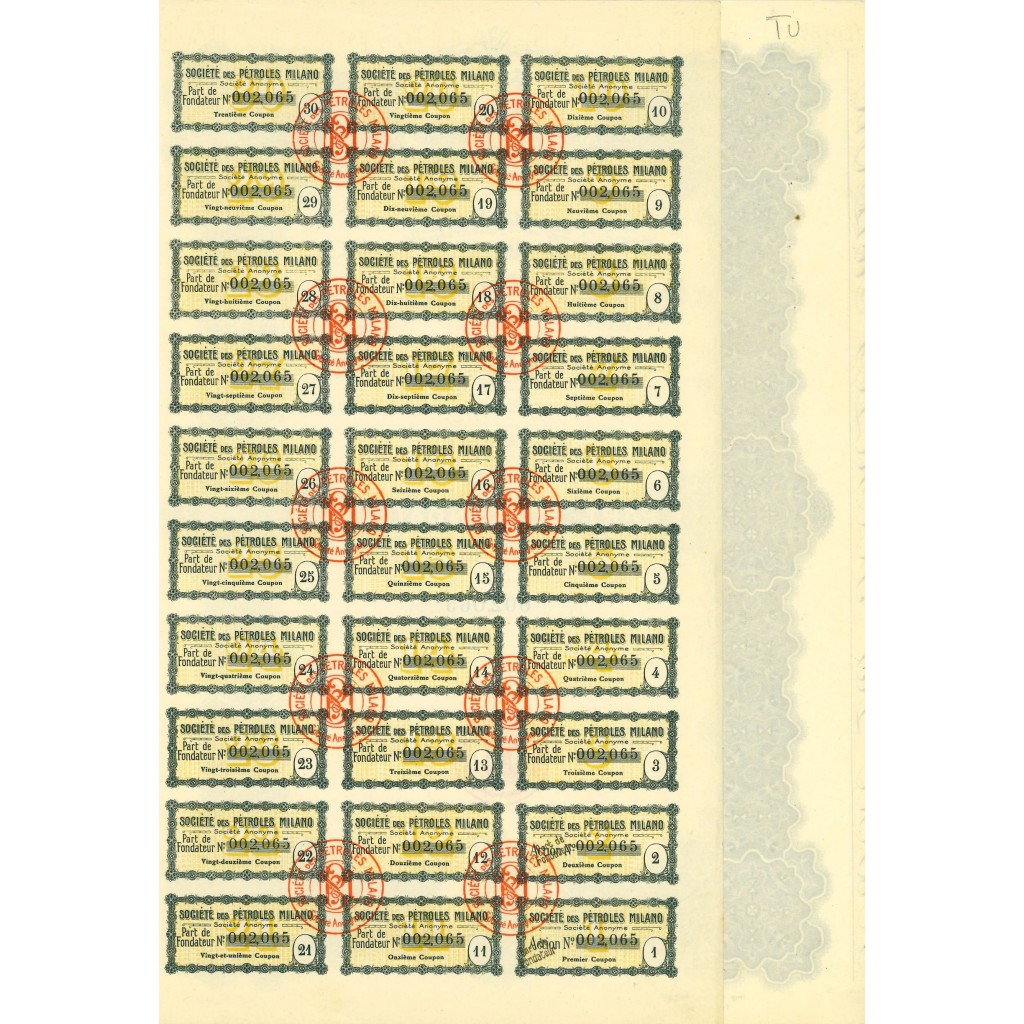 1920 - SOCIETE DES PETROLES MILANO - PART DE...