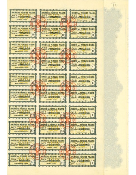 1920 - SOCIETE DES PETROLES MILANO - PART DE FONDATEUR