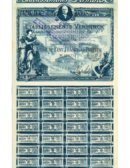 1920 - ETABLISSEMENTS VERMINCK - ACTION DE CENT FANCS AU PORTEUR