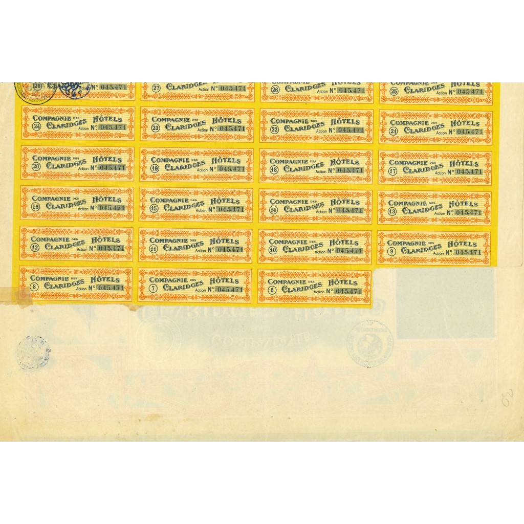 1921 - COMPAGNIE DES CLARIDGES HOTELS - ACTION...