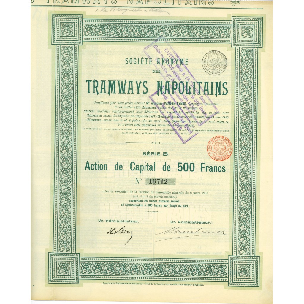 1901 - SOCIETE ANONYME DES TRAMWAYS NAPOLITANS...
