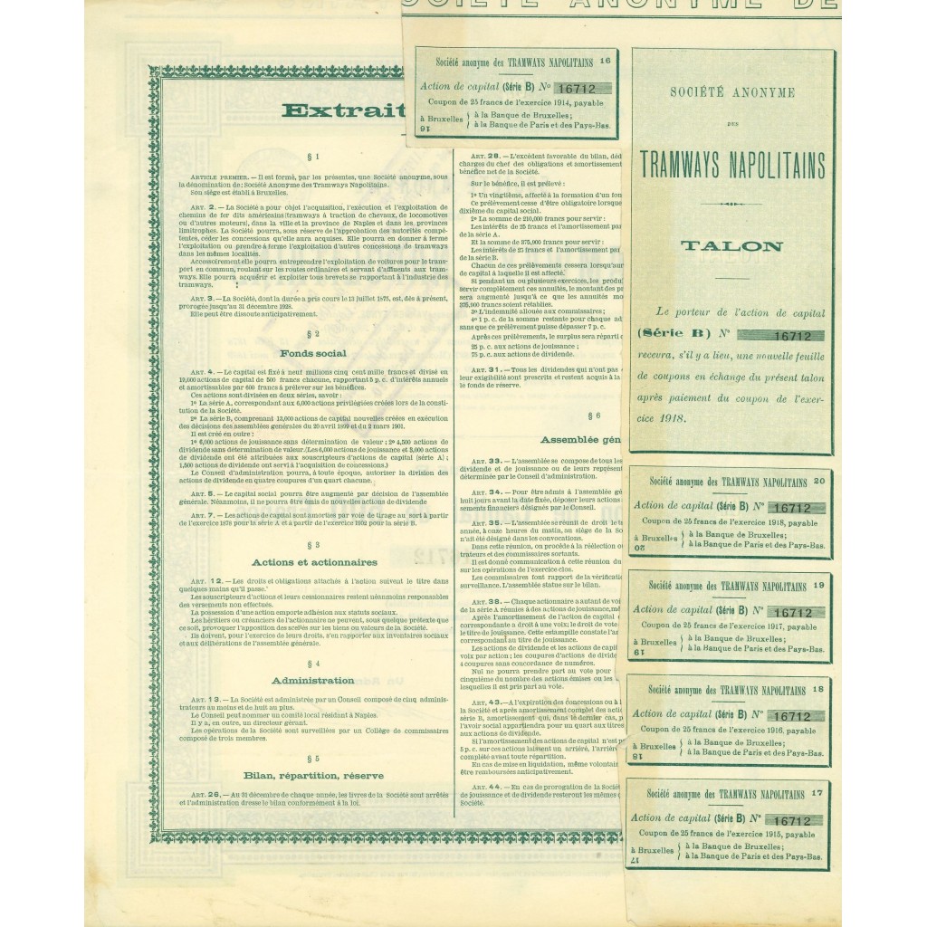 1901 - SOCIETE ANONYME DES TRAMWAYS NAPOLITANS...