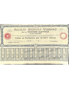 SOC. ANON. VERBANO PER LA TRAZ. ELETTRICA - 10 AZIONI PALLANZA 1910