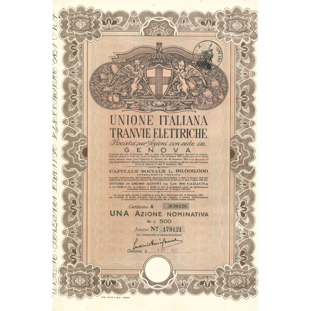 1885 - UNIONE ITALIANA TRANVIE ELETTRICHE - ONE...