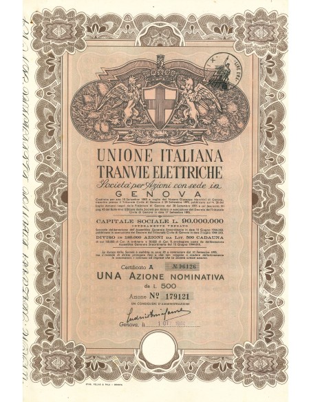 1885 - UNIONE ITALIANA TRANVIE ELETTRICHE - ONE SHARE