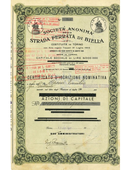 1947 - SOCIETA' ANONIMA DELLA STRADA FERRATA DI BIELLA