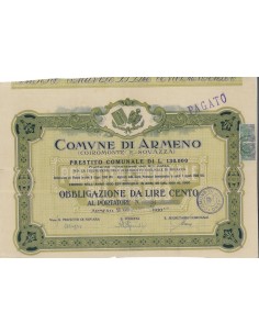 COMUNE DI ARMENO - UNA OBBLIGAZIONE 1931