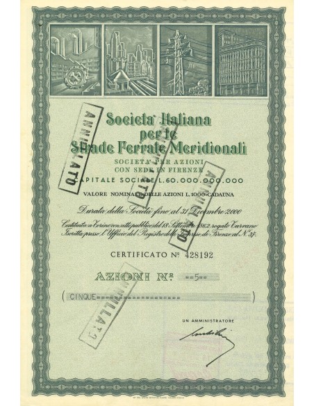 1968 - SOCIETA' ITALIANA PER LE STRADE FERRATE MERIDIONALI - CINQUE AZIONI