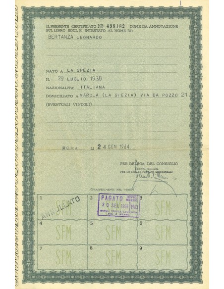 1964 - SOCIETA' ITALIANA PER LE STRADE FERRATE MERIDIONALI - ONE SHARE