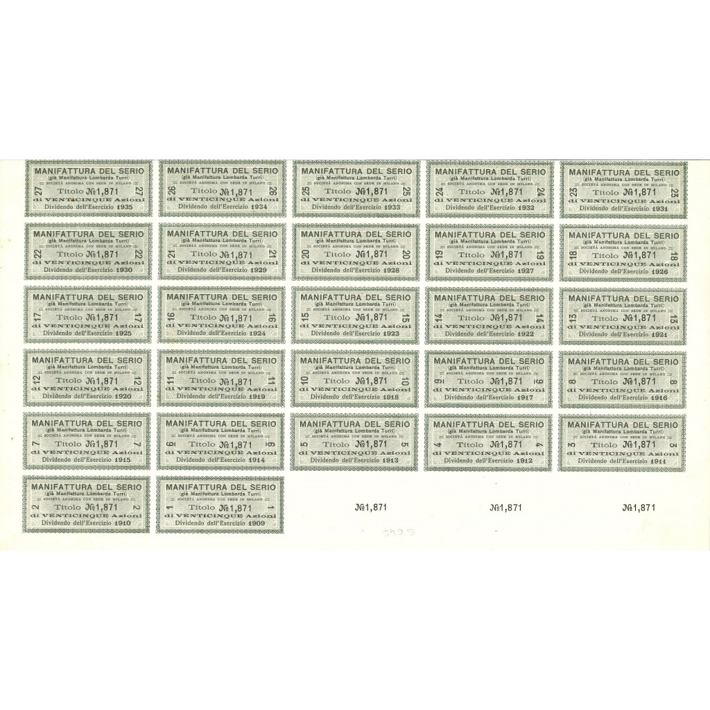 1909 - MANIFATTURA DEL SERIO - 25 AZIONI