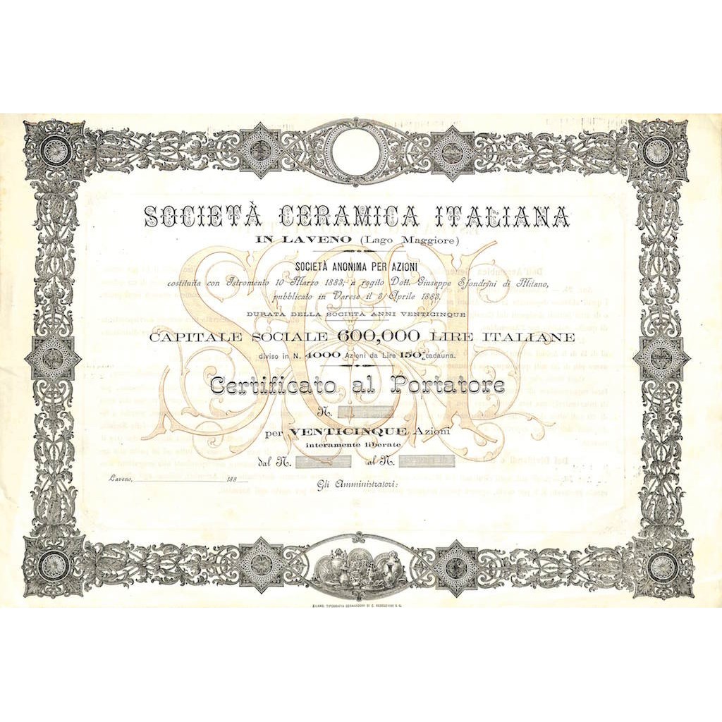 SOC. CERAMICA ITALIANA - 25 AZIONI LAVENO 1883