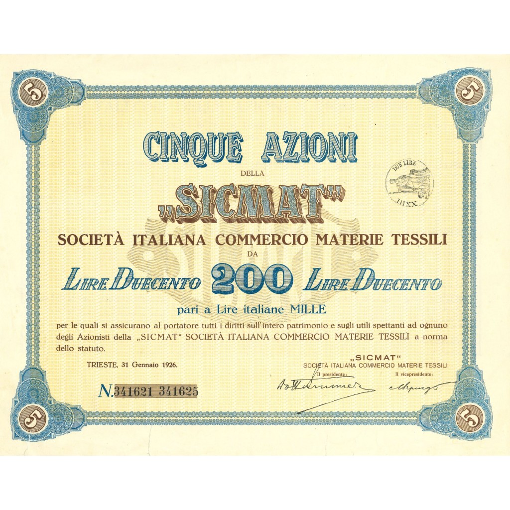 1926 - SICMAT - SOCIETA' ITALIANA COMMERCIO DI...