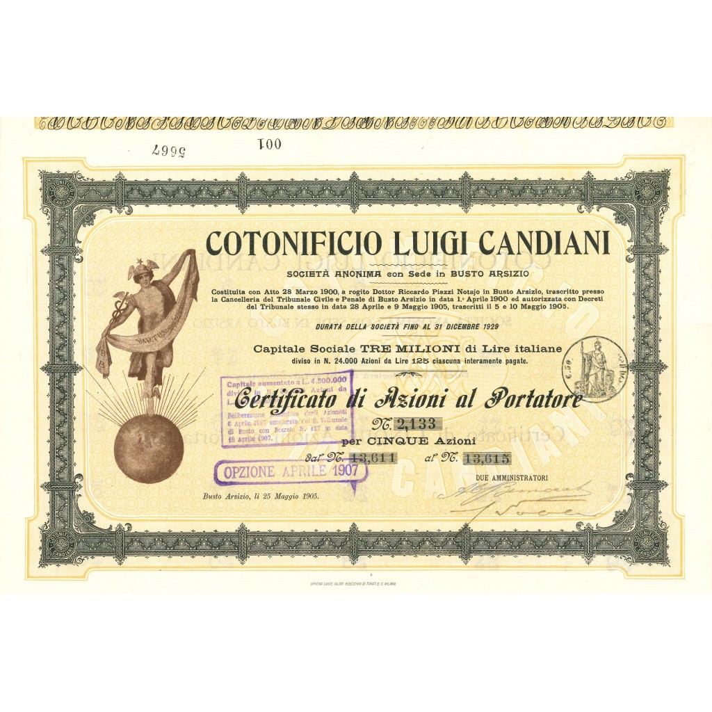1905 - COTONIFICIO LUIGI CANDIANI - 5 SHARES