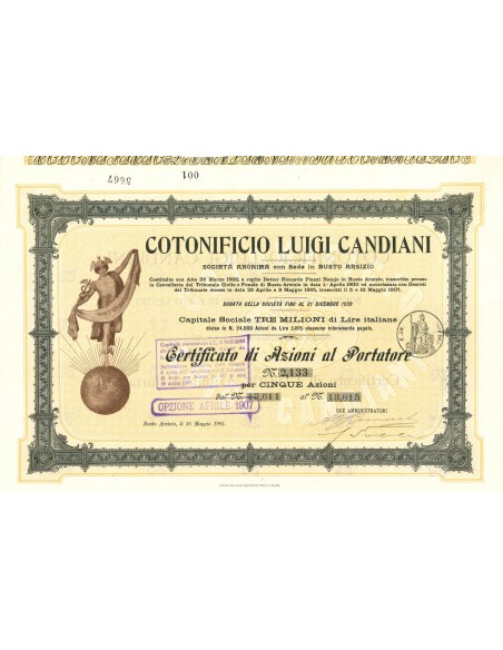 1905 - COTONIFICIO LUIGI CANDIANI - 5 SHARES